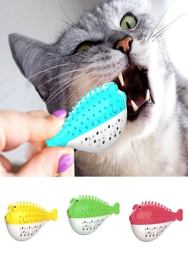 Pups&Pets لعبة طعام ولعب للقطط الصغيرة والقطط الكبيرة مع جرس لتنظيف الأسنان، لعبة على شكل سمكة منتفخة، فرشاة أسنان للقطط مع النعناع البري، ألعاب تفاعلية للقطط، قطعة واحدة متعددة الألوان (حسب المتوفر). - Image 3